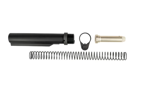 One Horse AR-15 carbine buffer tube kit parts laid out on a white background