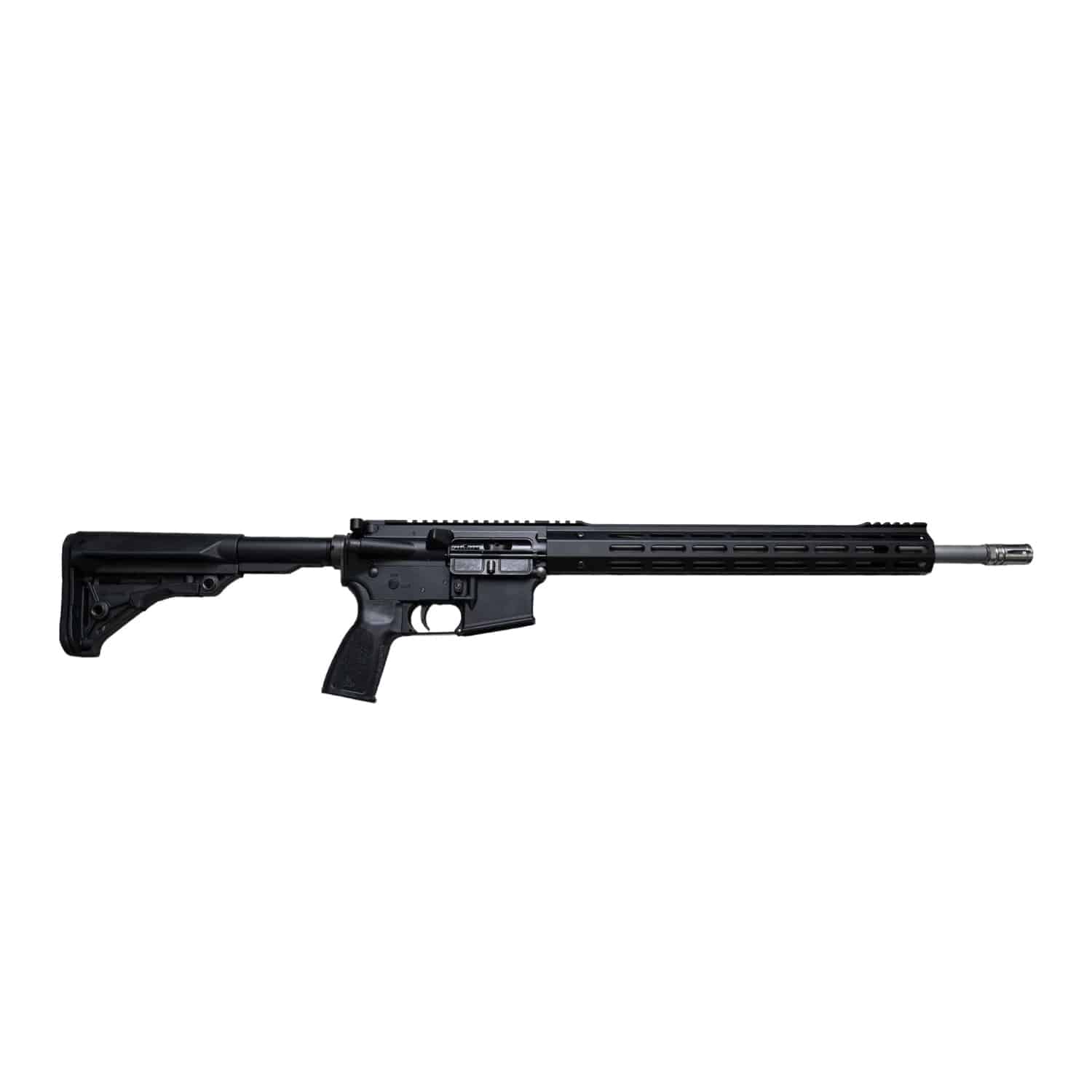 A reliable American-made black rifle featuring a sleek modular handguard, adjustable stock, and a durable stainless steel barrel for high performance.
