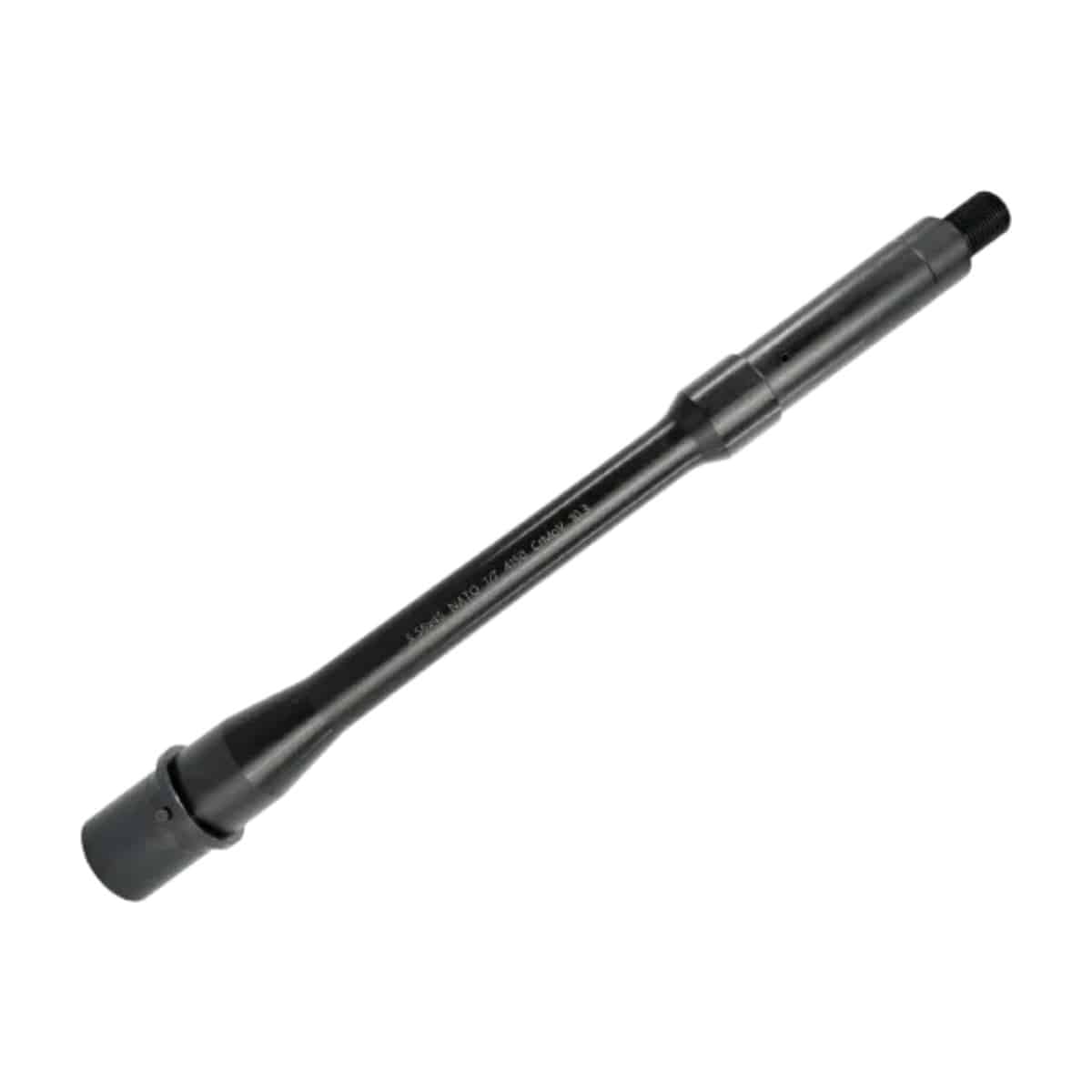 Close-up of a black, precision-engineered rifle barrel designed for reliability and performance.