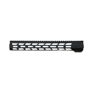 A sleek, black American-made rifle handguard featuring a durable M-LOK mounting system and a full-length Picatinny rail for reliable performance.