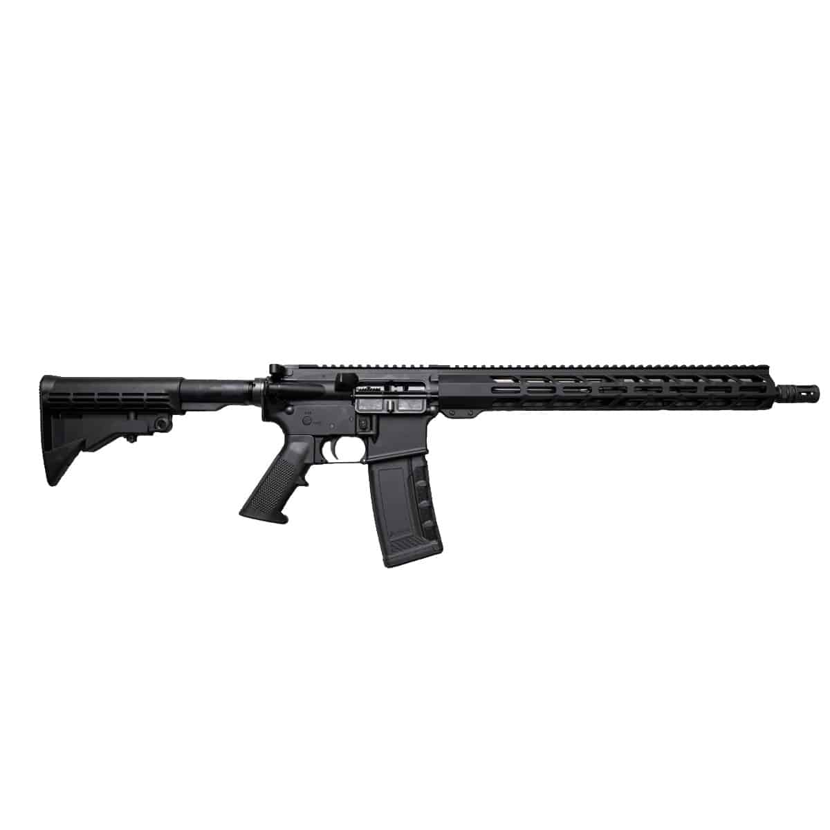 A reliable American-made black rifle featuring a modular handguard, adjustable stock, and textured pistol grip, designed for precision and performance.