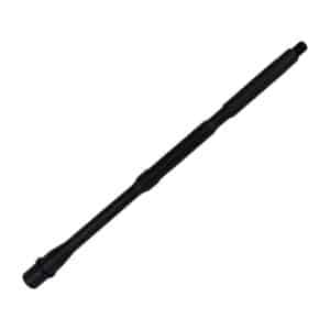 Black rifle barrel showcasing durable construction, designed for reliability and precision in American-made firearms.