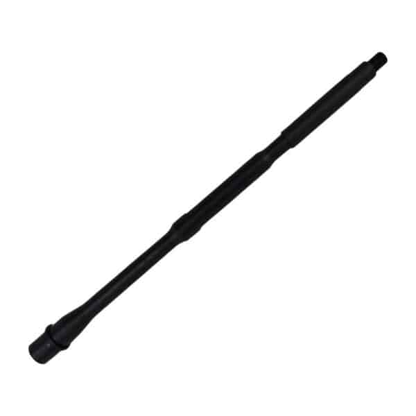 Black rifle barrel showcasing durable construction, designed for reliability and precision in American-made firearms.