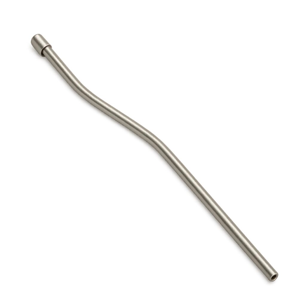 A durable, American-made stainless steel gas tube for a rifle, featuring a precise curved design for reliable firearm operation and performance.