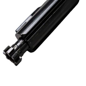A durable black steel bolt carrier group for a rifle, featuring precision craftsmanship and a 6.5 caliber marking, isolated on a white background.
