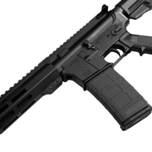 Close-up of a matte black One Horse rifle receiver and handguard with a PMAG 30 magazine, showcasing American-made craftsmanship and reliability.