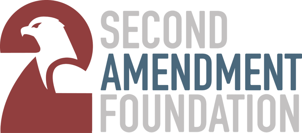Logo of the Second Amendment Foundation featuring an eagle and bold text emphasizing gun rights advocacy.