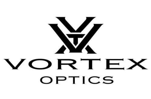 Vortex Optics logo featuring bold black lettering, symbolizing quality and reliability in American-made firearm accessories.