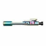 Colorful AR-15 bolt carrier group showcasing precision craftsmanship and durable materials.