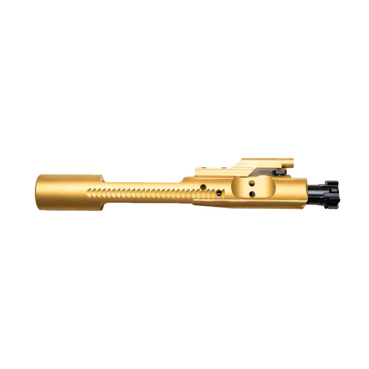 Gold bolt carrier group showcasing precision craftsmanship and durable materials for reliable firearm performance.