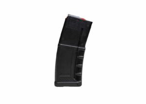 Durable black polymer magazine designed for reliability in American-made firearms, featuring a textured grip and high-capacity design.