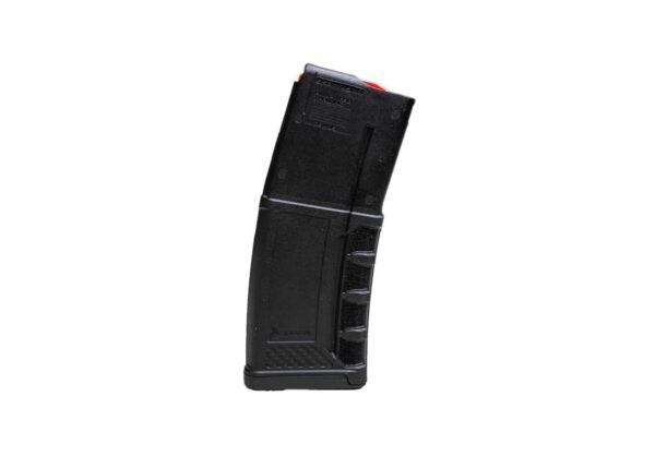 Durable black polymer magazine designed for reliability in American-made firearms, featuring a textured grip and high-capacity design.