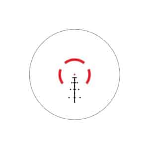 Red and black reticle design on a white background, ideal for precision aiming in shooting.