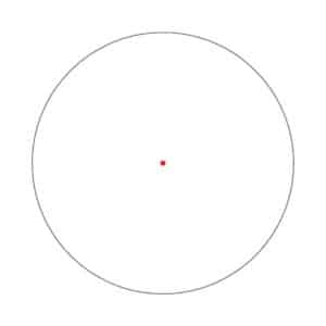 A simple graphic showing a red dot at the center of a circle, emphasizing precision and focus.