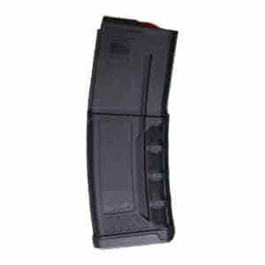A black polymer Thrill 5.56x45mm magazine for AR-style rifles, featuring a textured grip surface and Made in USA branding for reliable performance.
