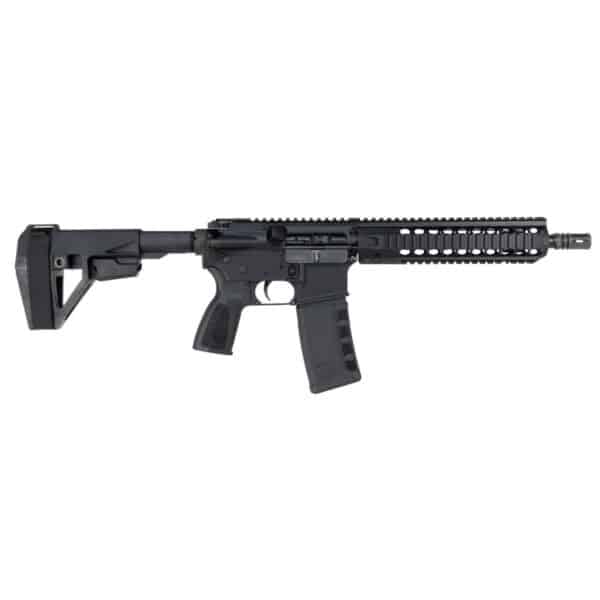 One Horse 10.5 inch Express QUAD 5.56 pistol with the Atrius FRS, on a white background
