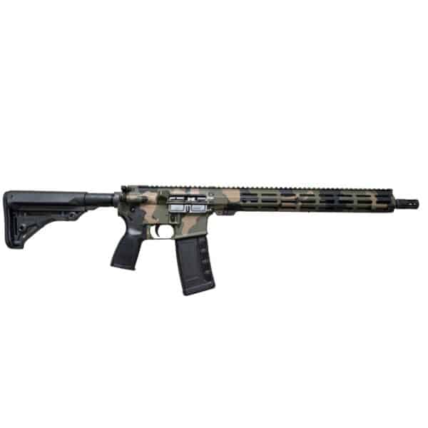 One Horse 16 inch Express 5.56 rifle in M81 camo with the Atrius FRS, on a white background