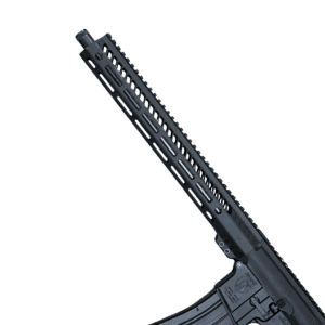 A black One Horse OH-15 rifle upper receiver with a sleek, ventilated M-LOK handguard, showcasing American-made precision and durable construction.
