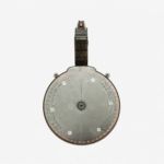 A translucent 50-round drum magazine for AR-15 .22 conversion, featuring durable American-made construction for reliable firearm performance.