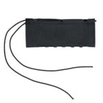 A black leather rifle cheek riser featuring the One Horse logo, durable stitching, and adjustable cord lacing for a secure, reliable firearm fit.