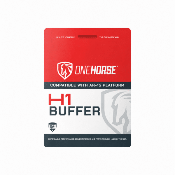 One Horse H1 Buffer retail package, compatible with the AR-15 platform, on a white background