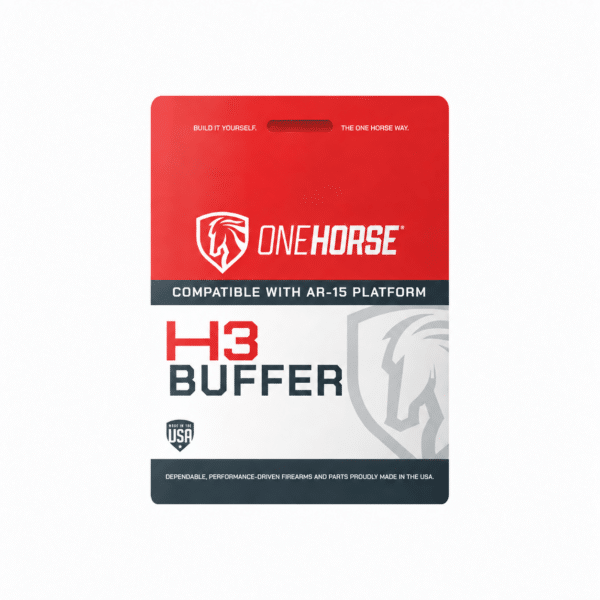 One Horse H3 Buffer retail package, compatible with the AR-15 platform, on a white background