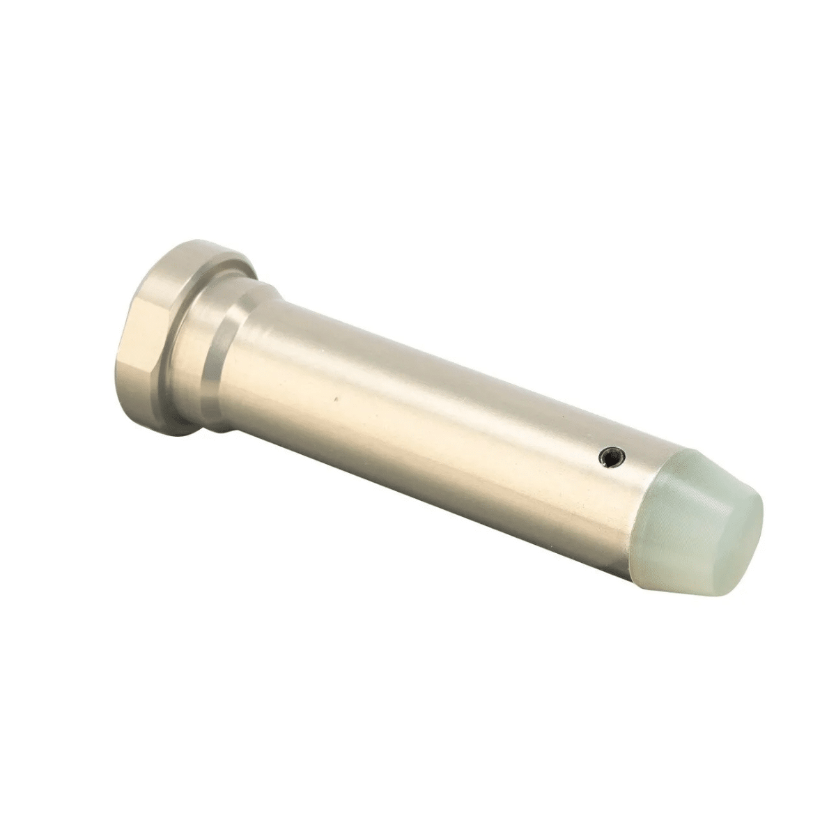 A high-quality, American-made metal rifle buffer with a durable finish and a polymer bumper, designed for reliable firearm cycling and performance.