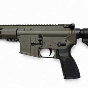 Olive drab One Horse G-15 rifle receiver with black textured pistol grip, featuring precision American craftsmanship and reliable build quality.