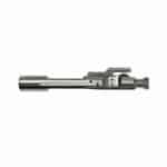 Close-up of a stainless steel firearm bolt carrier group showcasing precision craftsmanship and reliable design.