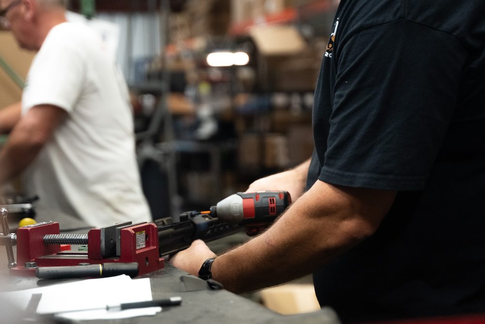 AR-15 assembly at the One Horse bench in Brownstown, Indiana