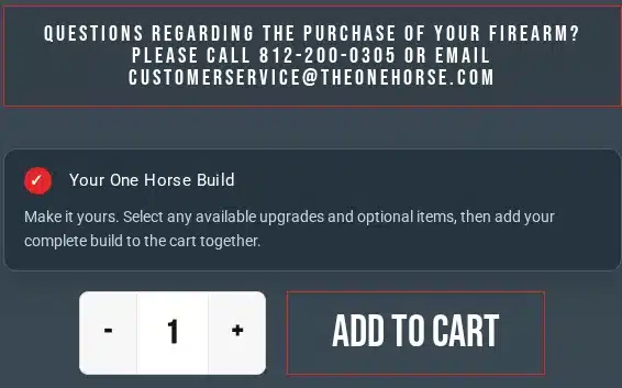 Add to Cart button and quantity box on a One Horse Express rifle product page