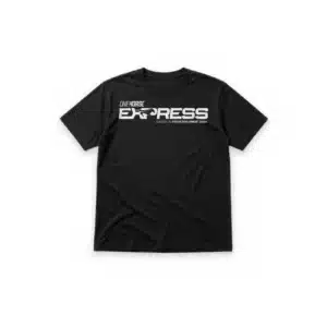 One Horse Express black t-shirt, front, with white ONEHORSE EXPRESS logo